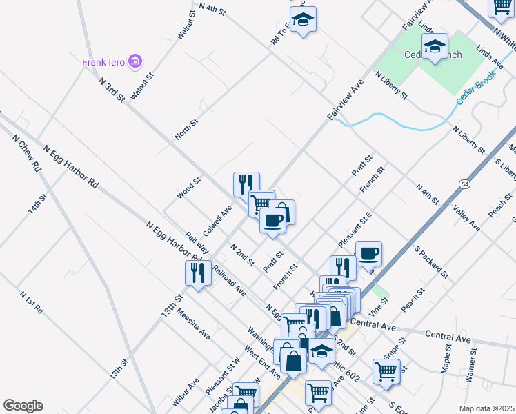 map of restaurants, bars, coffee shops, grocery stores, and more near 312 Fairview Avenue in Hammonton