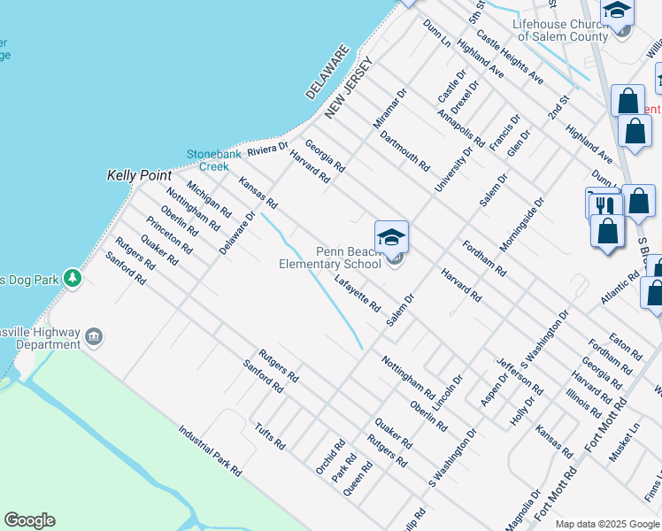 map of restaurants, bars, coffee shops, grocery stores, and more near 106 Cape May Dr in Pennsville Township