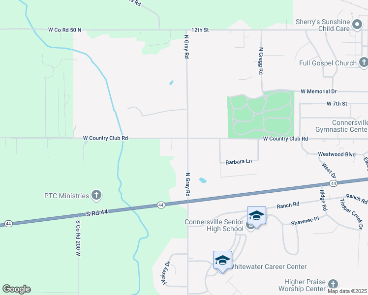 map of restaurants, bars, coffee shops, grocery stores, and more near 413 North Gray Road in Connersville