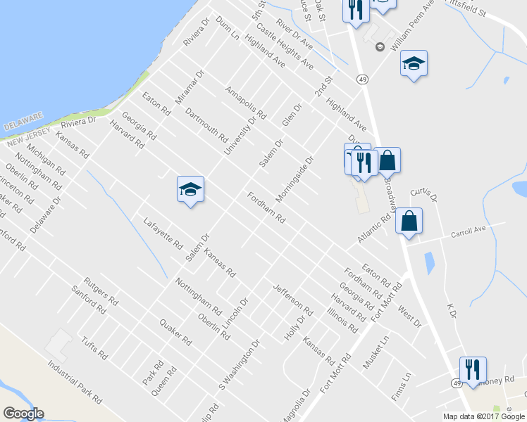 map of restaurants, bars, coffee shops, grocery stores, and more near 71 Morningside Dr in Pennsville Township