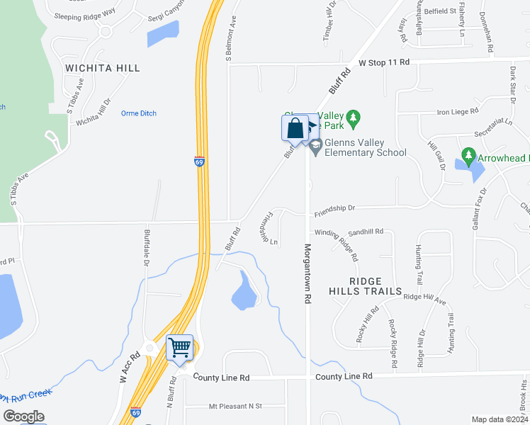 map of restaurants, bars, coffee shops, grocery stores, and more near 8514 Friendship Lane in Indianapolis