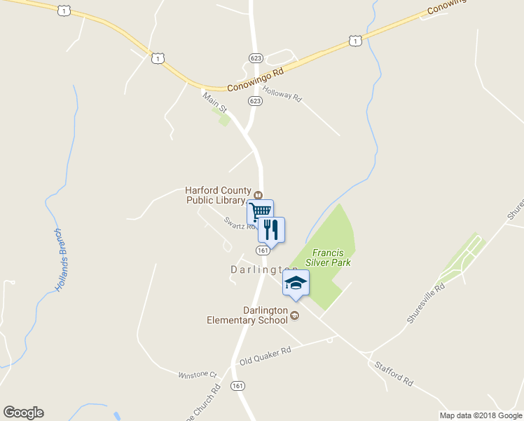 map of restaurants, bars, coffee shops, grocery stores, and more near 1131 Main Street in Darlington