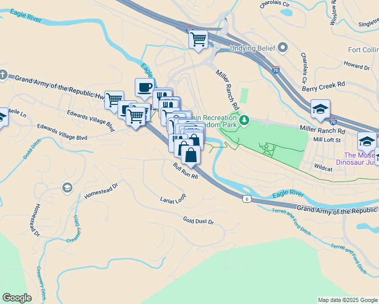 map of restaurants, bars, coffee shops, grocery stores, and more near 280 Main Street in Edwards