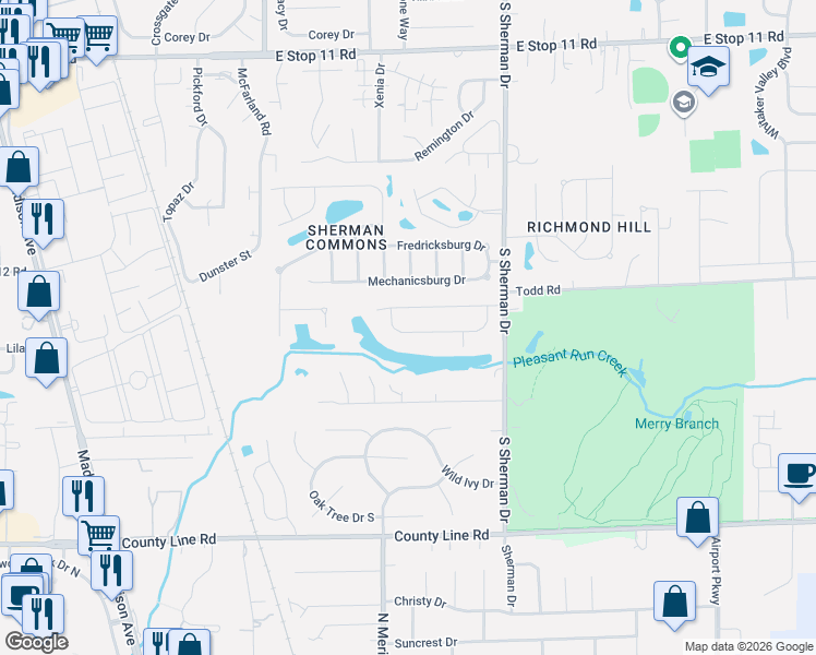 map of restaurants, bars, coffee shops, grocery stores, and more near 3515 Valley Lake Drive in Indianapolis