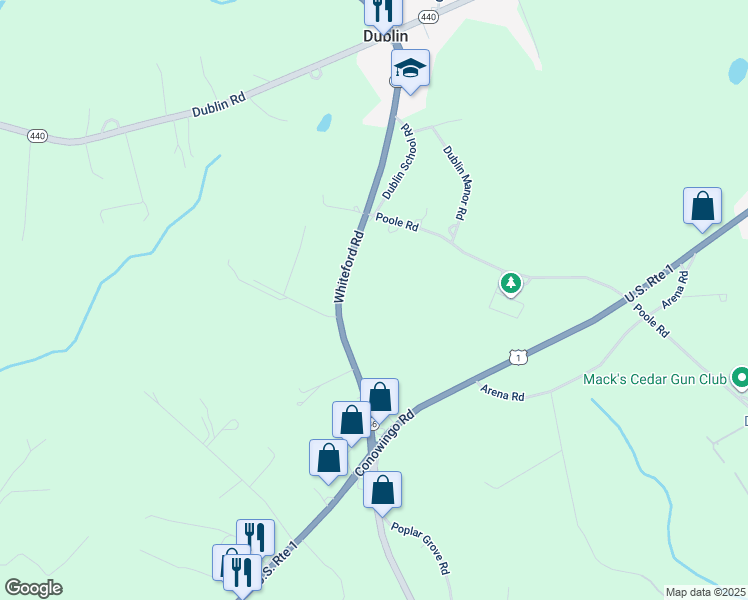 map of restaurants, bars, coffee shops, grocery stores, and more near 1413 Whiteford Road in Street