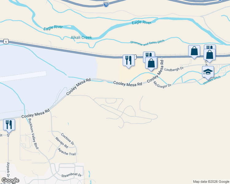 map of restaurants, bars, coffee shops, grocery stores, and more near 1240 La Grow Road in Gypsum