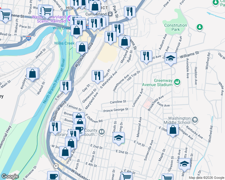 map of restaurants, bars, coffee shops, grocery stores, and more near 31 Hawthorne Avenue in Cumberland