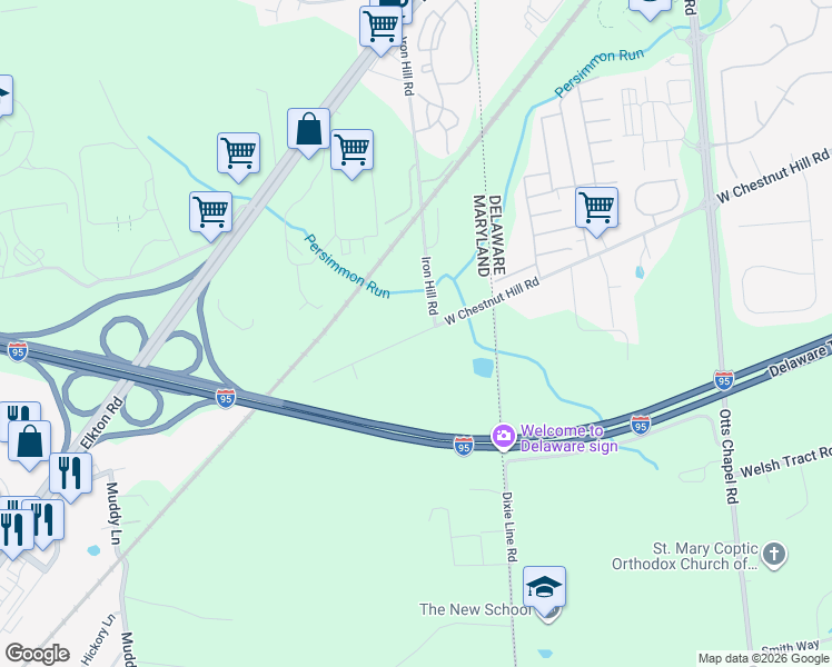 map of restaurants, bars, coffee shops, grocery stores, and more near 800 Chestnut Hill Road West in Elkton