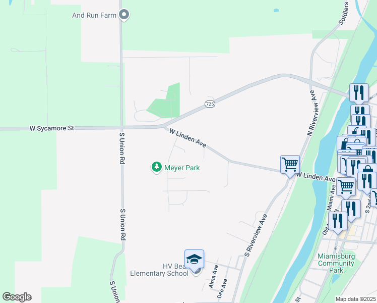 map of restaurants, bars, coffee shops, grocery stores, and more near 643 Raton Pass in Miamisburg