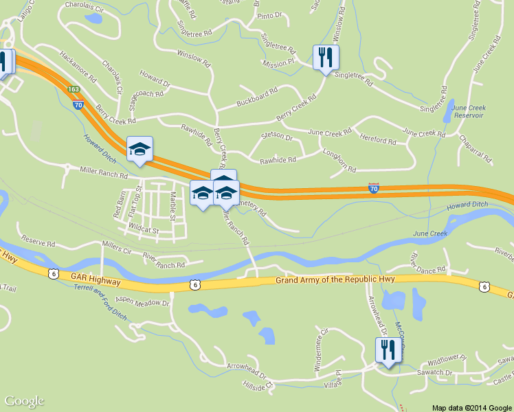 map of restaurants, bars, coffee shops, grocery stores, and more near 1101 Miller Ranch Road in Edwards