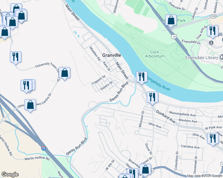 map of restaurants, bars, coffee shops, grocery stores, and more near 99 Miranov Street in Granville