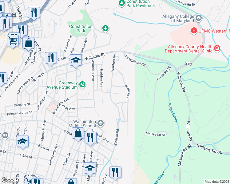 map of restaurants, bars, coffee shops, grocery stores, and more near 806 Rose Avenue in Cumberland