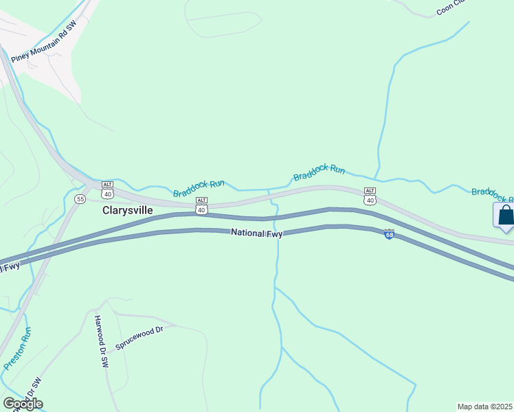 map of restaurants, bars, coffee shops, grocery stores, and more near 15800 National Highway Southwest in Cumberland