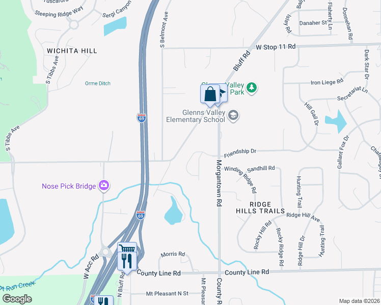 map of restaurants, bars, coffee shops, grocery stores, and more near 8514 Friendship Lane in Indianapolis