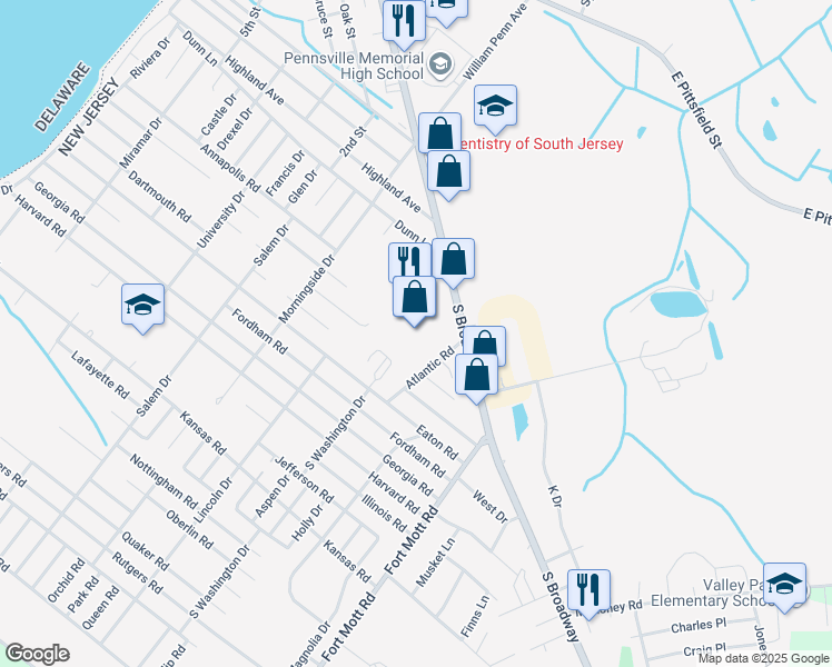 map of restaurants, bars, coffee shops, grocery stores, and more near 233 South Broadway in Pennsville