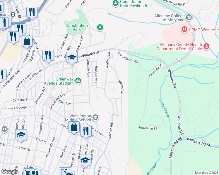 map of restaurants, bars, coffee shops, grocery stores, and more near 806 Rose Avenue in Cumberland
