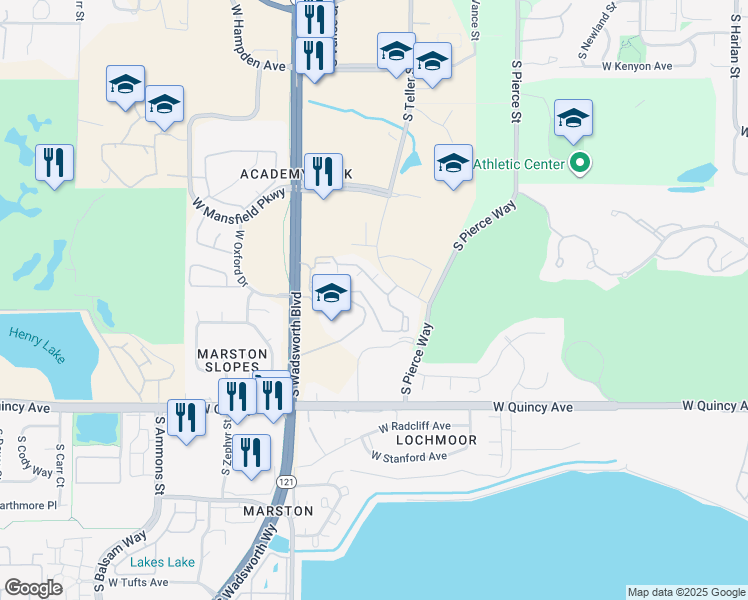 map of restaurants, bars, coffee shops, grocery stores, and more near 3978 South Wadsworth Boulevard in Lakewood