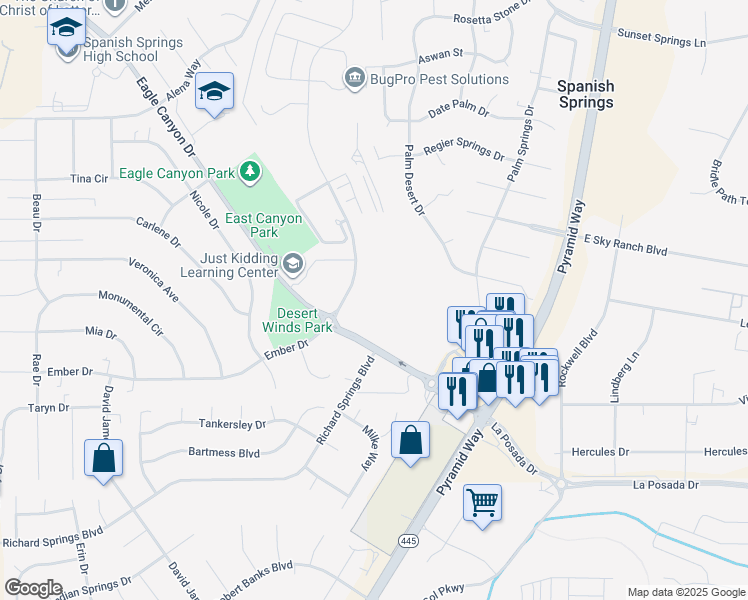 map of restaurants, bars, coffee shops, grocery stores, and more near 100 Neighborhood Way in Sparks