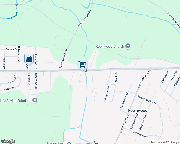 map of restaurants, bars, coffee shops, grocery stores, and more near 20233 Jefferson Boulevard in Hagerstown