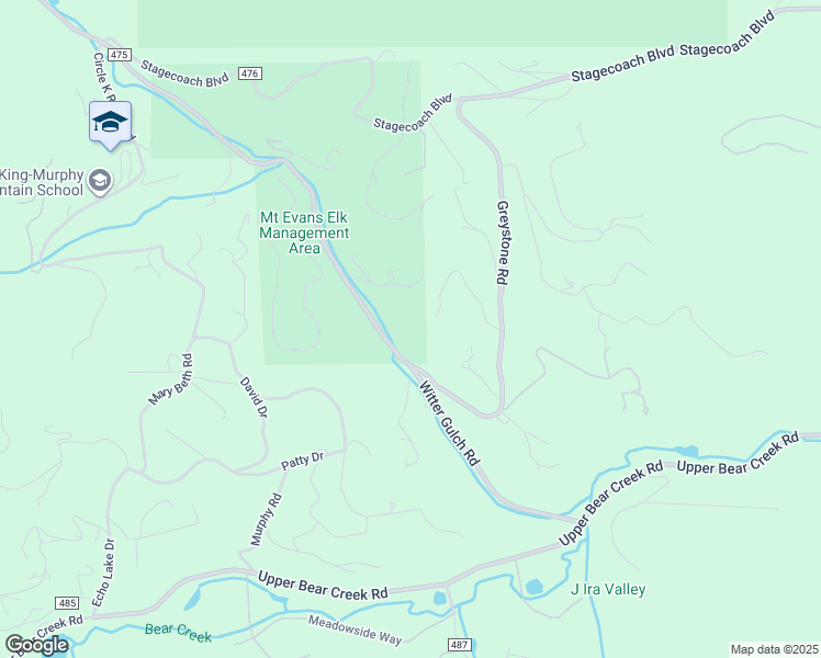 map of restaurants, bars, coffee shops, grocery stores, and more near 124 Antler Way in Evergreen