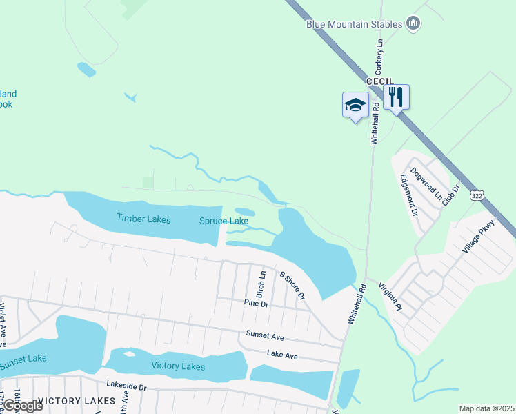 map of restaurants, bars, coffee shops, grocery stores, and more near 3557 North Shore Drive in Monroe