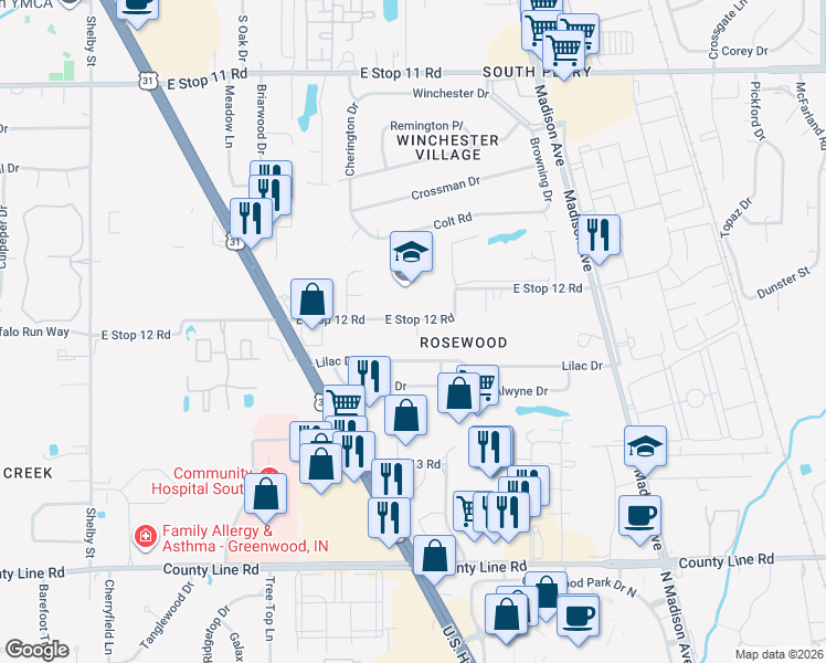map of restaurants, bars, coffee shops, grocery stores, and more near 1914 Lilac Drive in Indianapolis