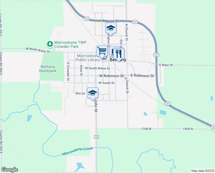 map of restaurants, bars, coffee shops, grocery stores, and more near West Mitchell Street in Bethany
