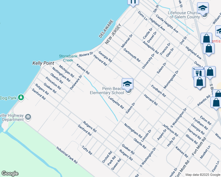 map of restaurants, bars, coffee shops, grocery stores, and more near 106 Cape May Drive in Pennsville