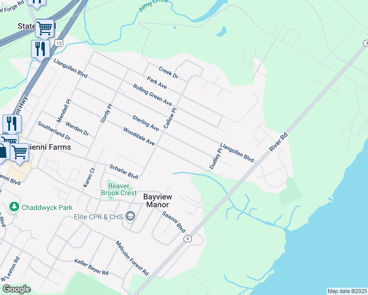 map of restaurants, bars, coffee shops, grocery stores, and more near 408 Wooddale Avenue in New Castle
