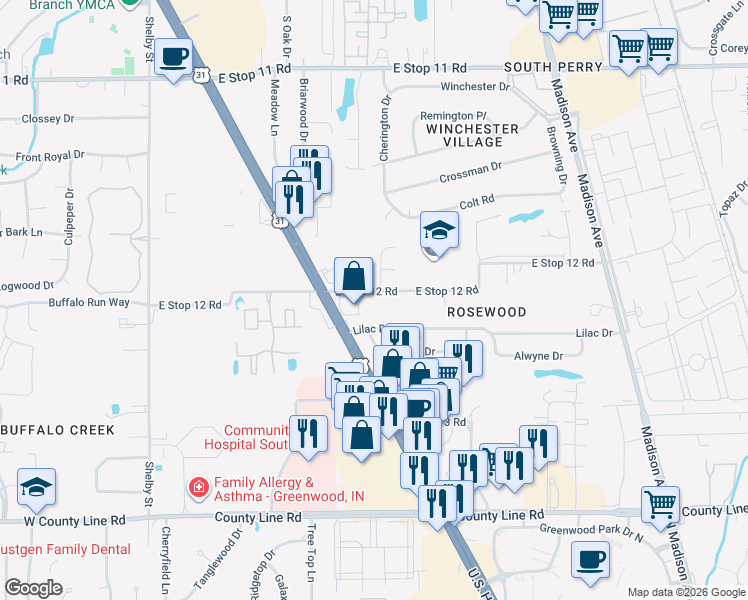 map of restaurants, bars, coffee shops, grocery stores, and more near 1708 Lilac Drive in Indianapolis