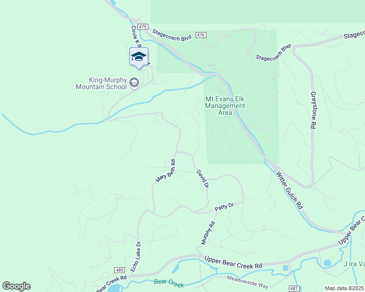 map of restaurants, bars, coffee shops, grocery stores, and more near 380 David Drive in Evergreen