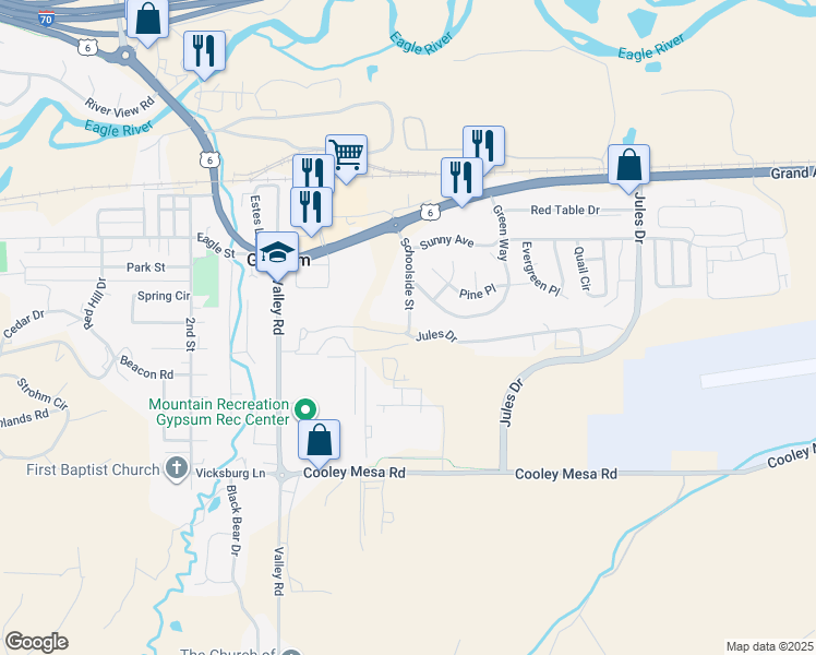 map of restaurants, bars, coffee shops, grocery stores, and more near 130-310 Jules Drive in Gypsum