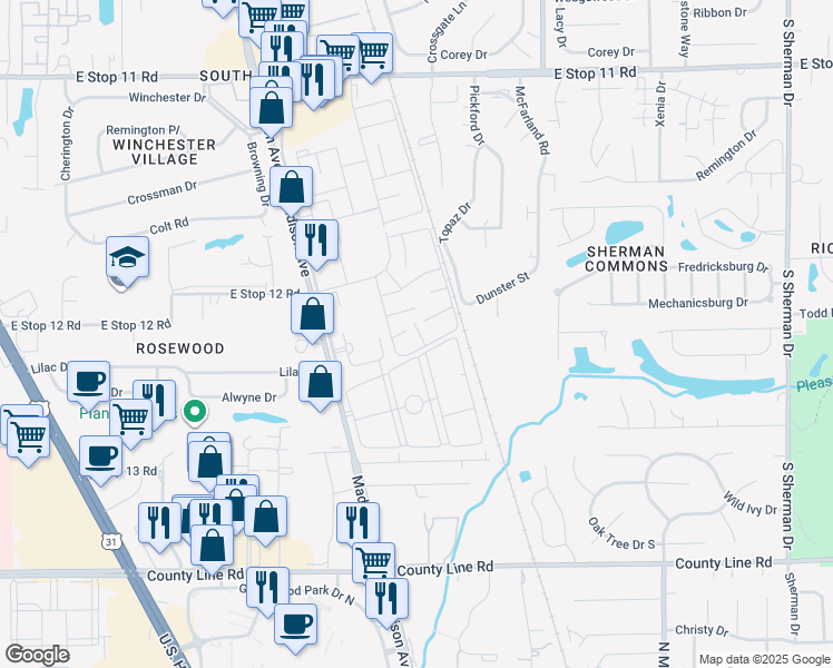 map of restaurants, bars, coffee shops, grocery stores, and more near 8544 Palo Verde Terrace in Indianapolis