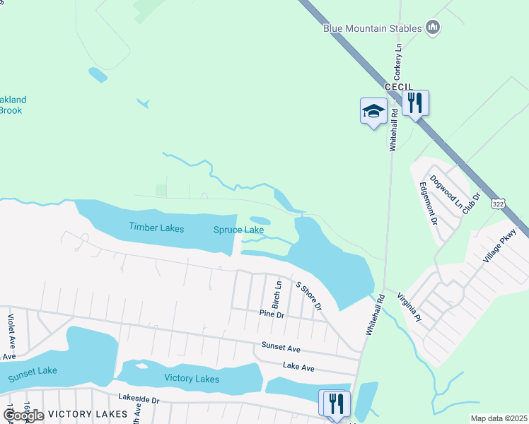 map of restaurants, bars, coffee shops, grocery stores, and more near 3557 North Shore Drive in Monroe