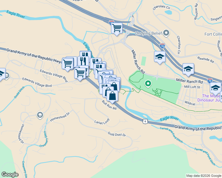 map of restaurants, bars, coffee shops, grocery stores, and more near 280 Main Street in Edwards