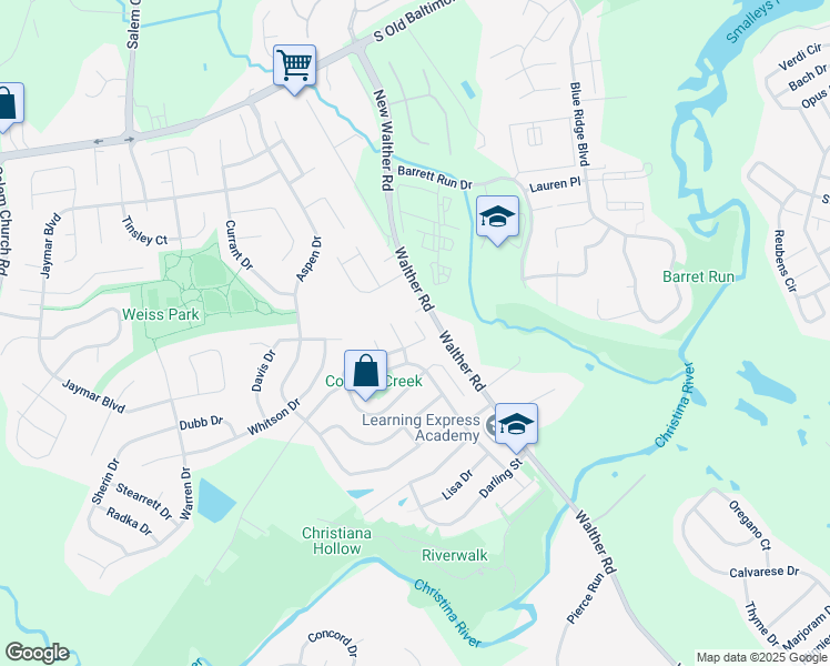 map of restaurants, bars, coffee shops, grocery stores, and more near 405 Barley Drive in Newark