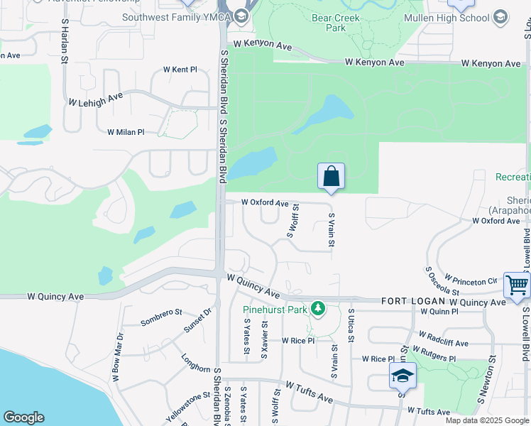 map of restaurants, bars, coffee shops, grocery stores, and more near 4120 South Yates Way in Denver