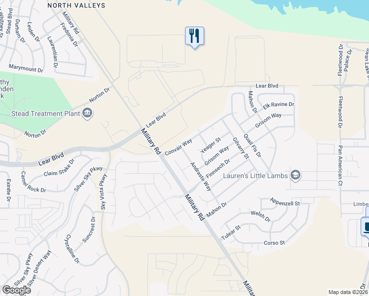 map of restaurants, bars, coffee shops, grocery stores, and more near 9175 Andraste Way in Reno