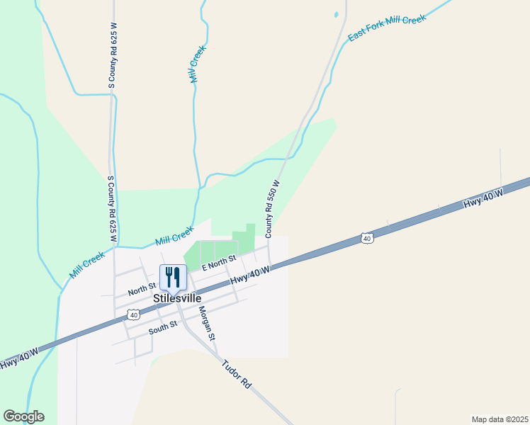 map of restaurants, bars, coffee shops, grocery stores, and more near 8134 South County Road 550 West in Stilesville