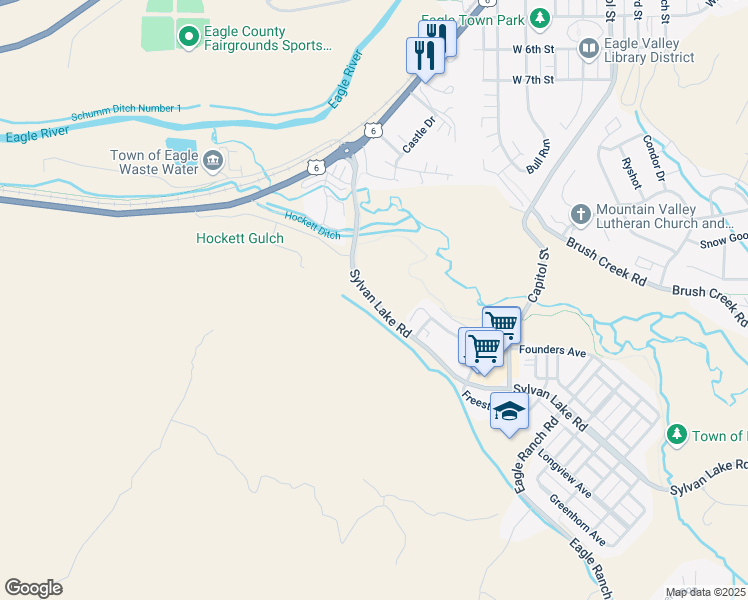 map of restaurants, bars, coffee shops, grocery stores, and more near 337 Sylvan Lake Road in Eagle