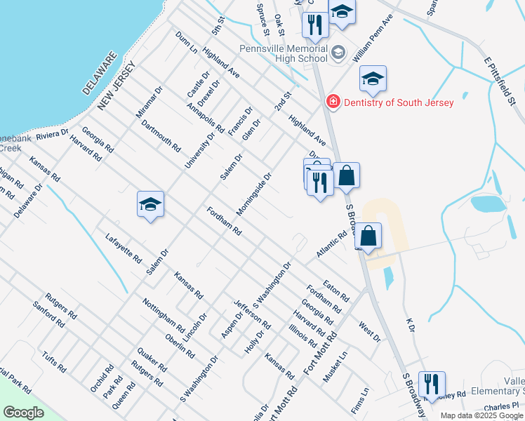 map of restaurants, bars, coffee shops, grocery stores, and more near 64 Dartmouth Road in Pennsville Township