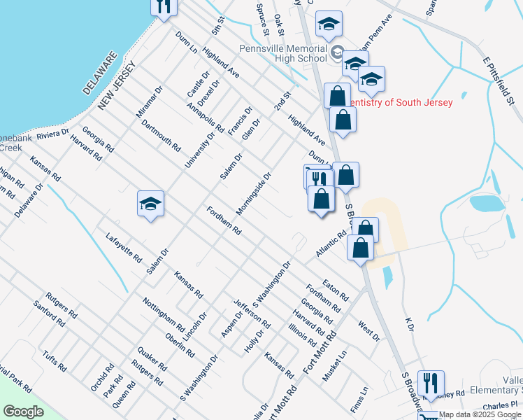 map of restaurants, bars, coffee shops, grocery stores, and more near 64 Dartmouth Road in Pennsville Township