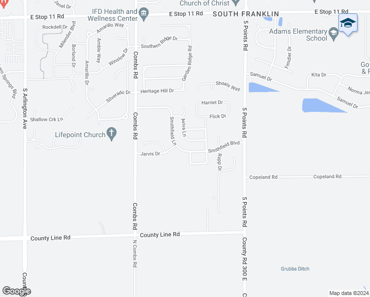 map of restaurants, bars, coffee shops, grocery stores, and more near 6722 Smithfield Boulevard in Indianapolis