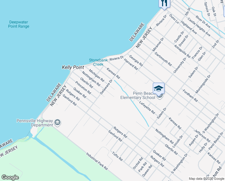 map of restaurants, bars, coffee shops, grocery stores, and more near 151 Kansas Road in Pennsville Township