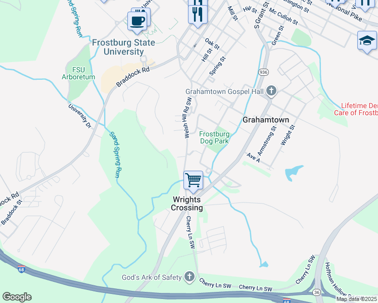 map of restaurants, bars, coffee shops, grocery stores, and more near 18601 Little Welsh Road Southwest in Frostburg