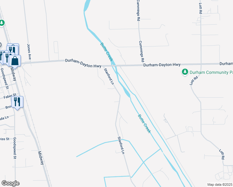 map of restaurants, bars, coffee shops, grocery stores, and more near 9343 Stanford Lane in Durham