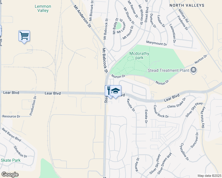 map of restaurants, bars, coffee shops, grocery stores, and more near 13864 Lear Boulevard in Reno
