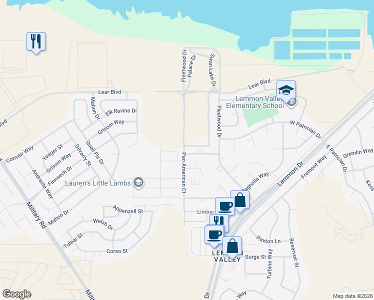 map of restaurants, bars, coffee shops, grocery stores, and more near 595 Budger Way in Reno