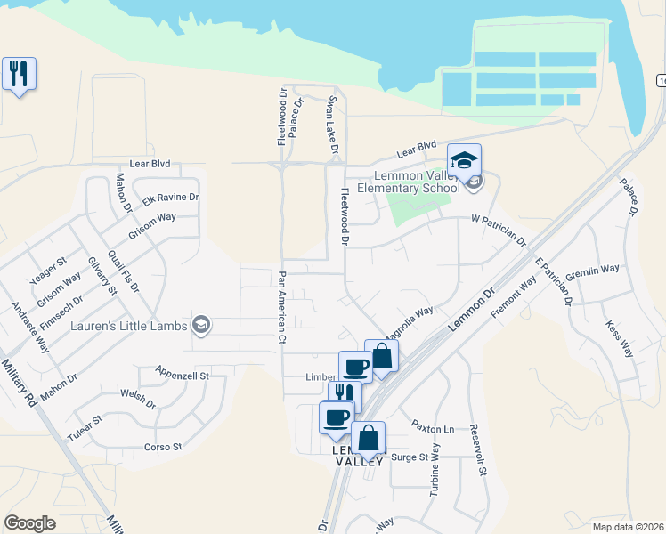 map of restaurants, bars, coffee shops, grocery stores, and more near 498 West Patrician Drive in Reno