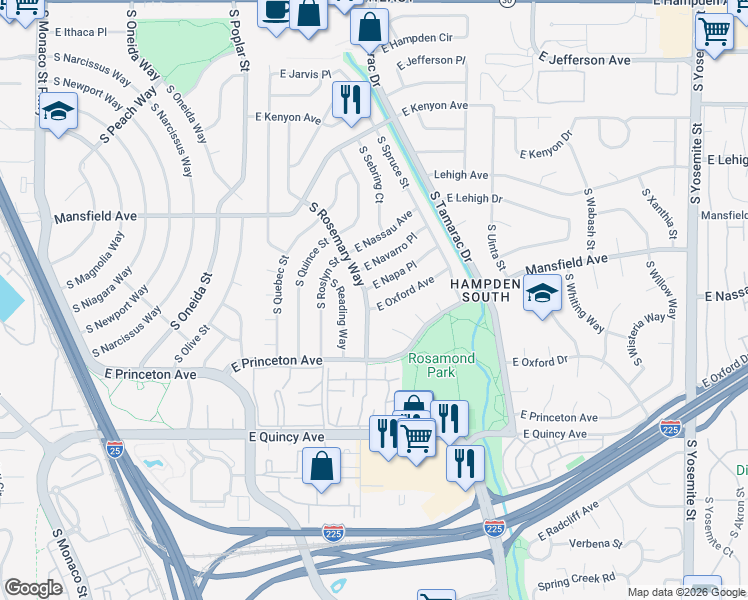 map of restaurants, bars, coffee shops, grocery stores, and more near in Denver